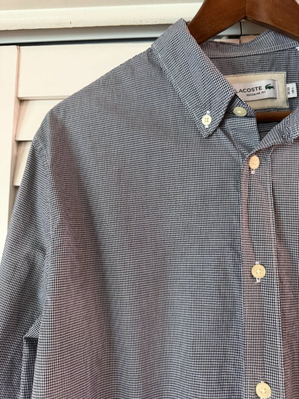 Lacoste Men's Regular Fit Gingham Poplin Shirt White Navy Blue- Size L - Picture 4 of 9